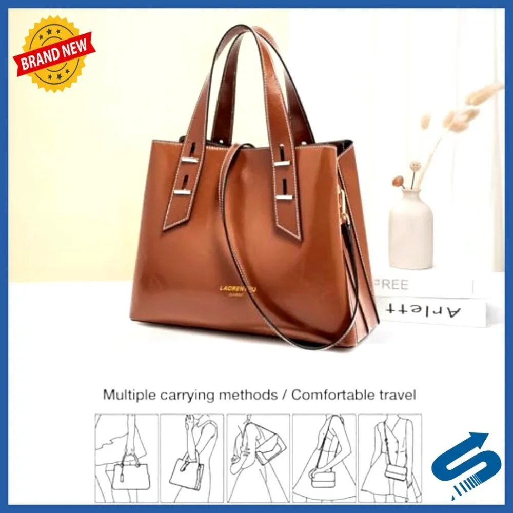 Genuine Leather Satchel Crossbody Bag Adjustable Strap Multi-Compartment Tote